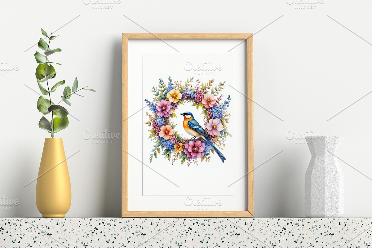Birds and Flowers Decorative Wreaths, a Decorative Illustration by Milla_Zelenyuk_art (Photo 3 of 3)