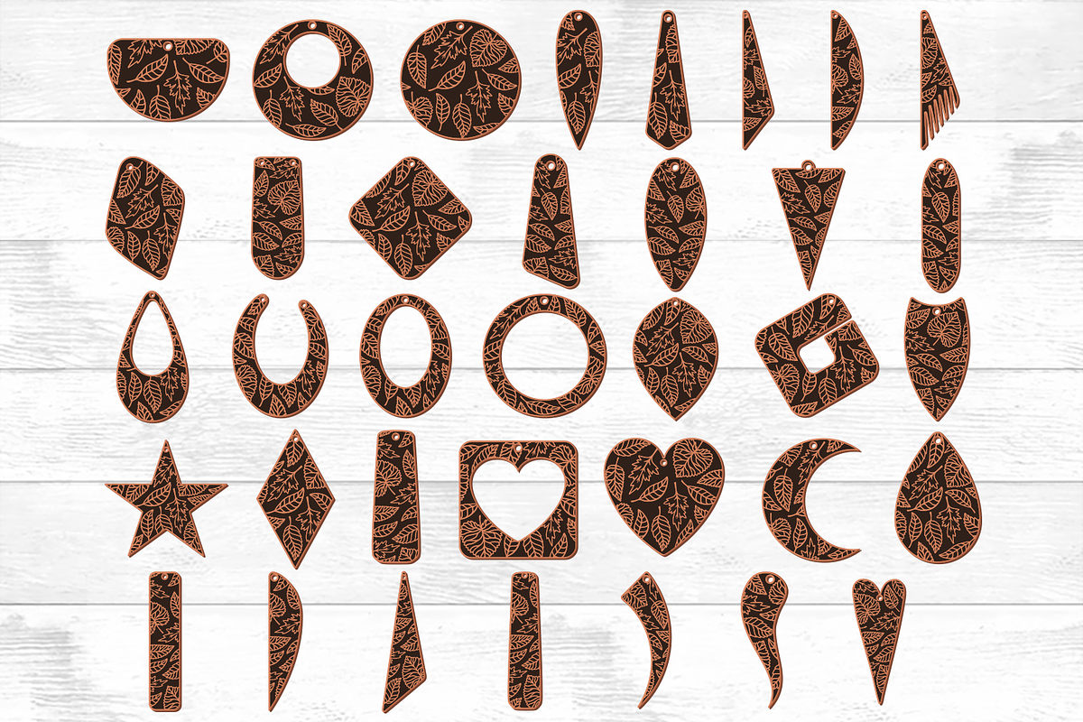 36 Leaves Earrings SVG Laser Cut., an Object Graphic by Doodle Cloud Studio