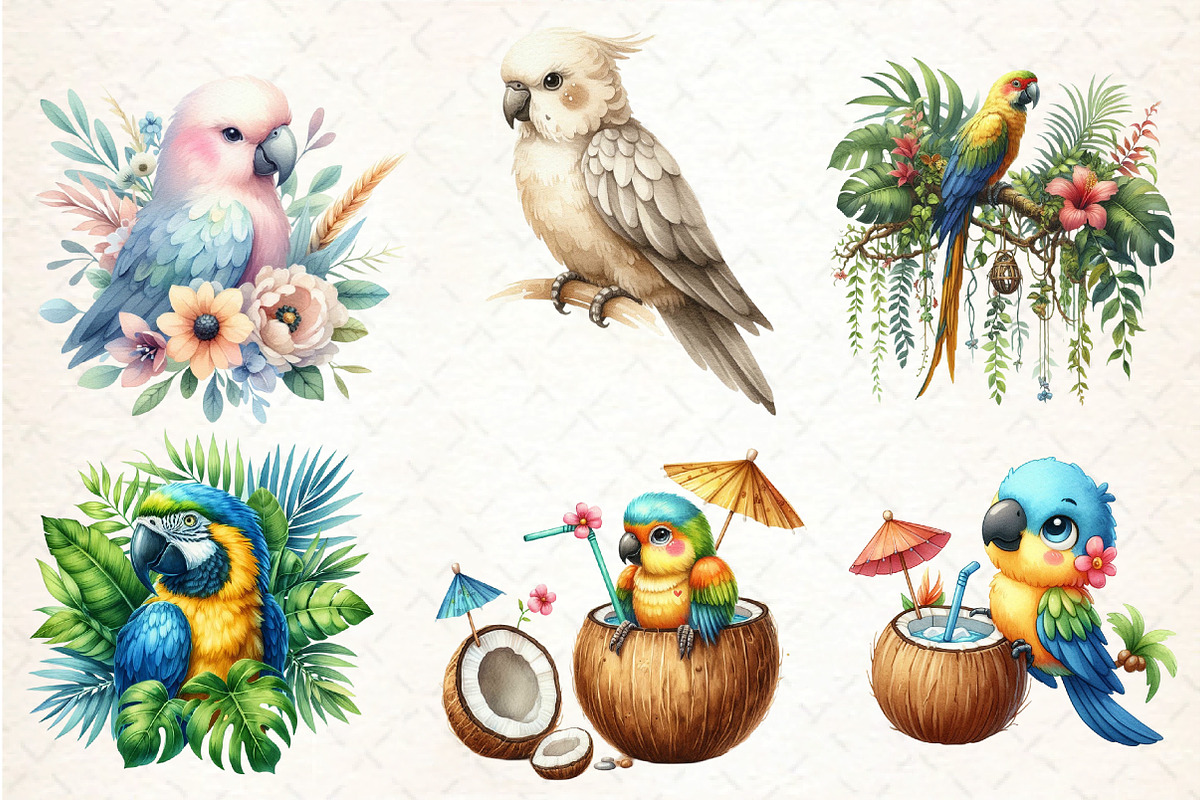 Summer Parrot Sublimation Clipart, an Illustration by DreamCafeArt (Photo 2 of 4)