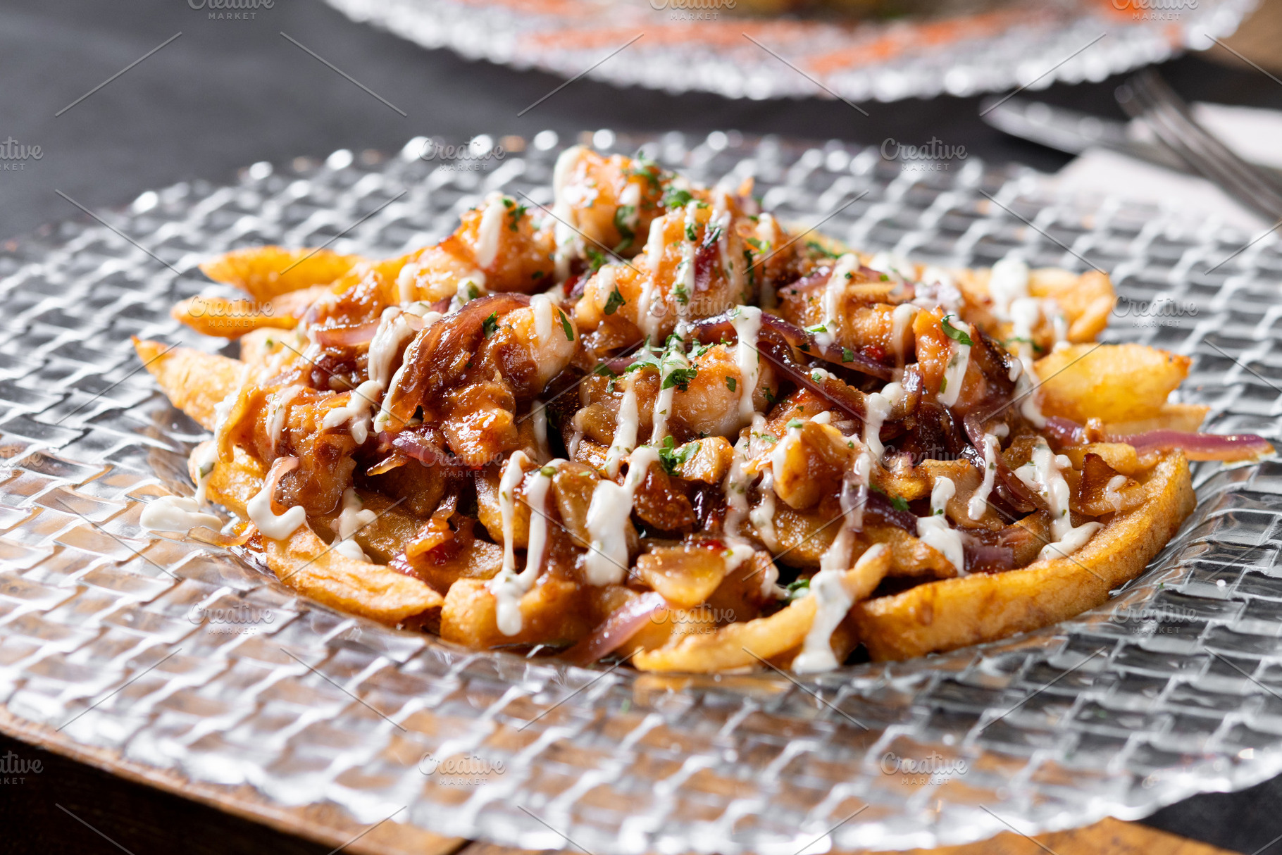 Loaded French Fries with Chicken, Caramelized Onion and Garlic Sauce, a Food & Drink Photo by etorres69