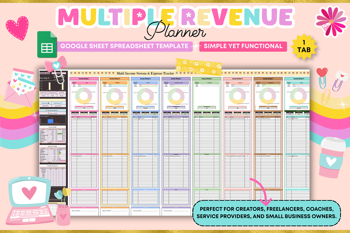 Multiple Revenue Planner Spreadsheet, a Stationery Template by bellaROSEworkshop (Photo 1 of 5)