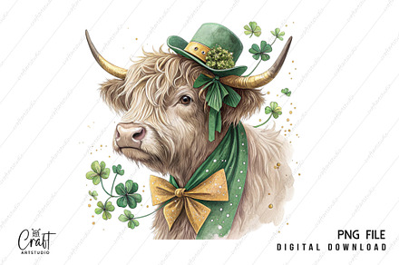 St. Patrick's Day Highland Cow PNG