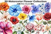 Watercolor Flower Collection Clipart, an Illustration by Black Bird Studio (Thumbnail 1 of 5)