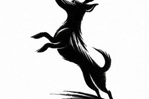 Energetic dog leaping playfully in bold black ink brush style on, an Animal Photo by José Manuel Gelpi
