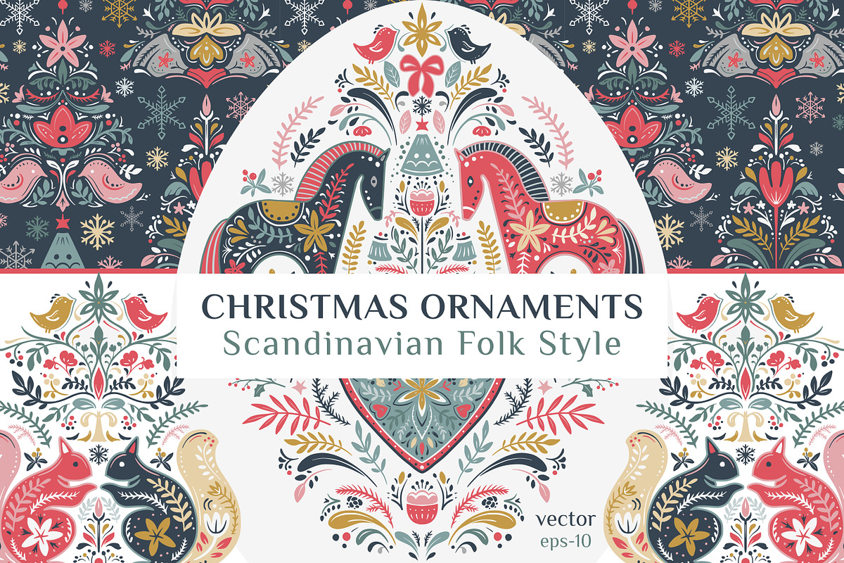 Christmas Scandinavian Ornaments, a Pattern Graphic by Molly art (Photo 1 of 12)
