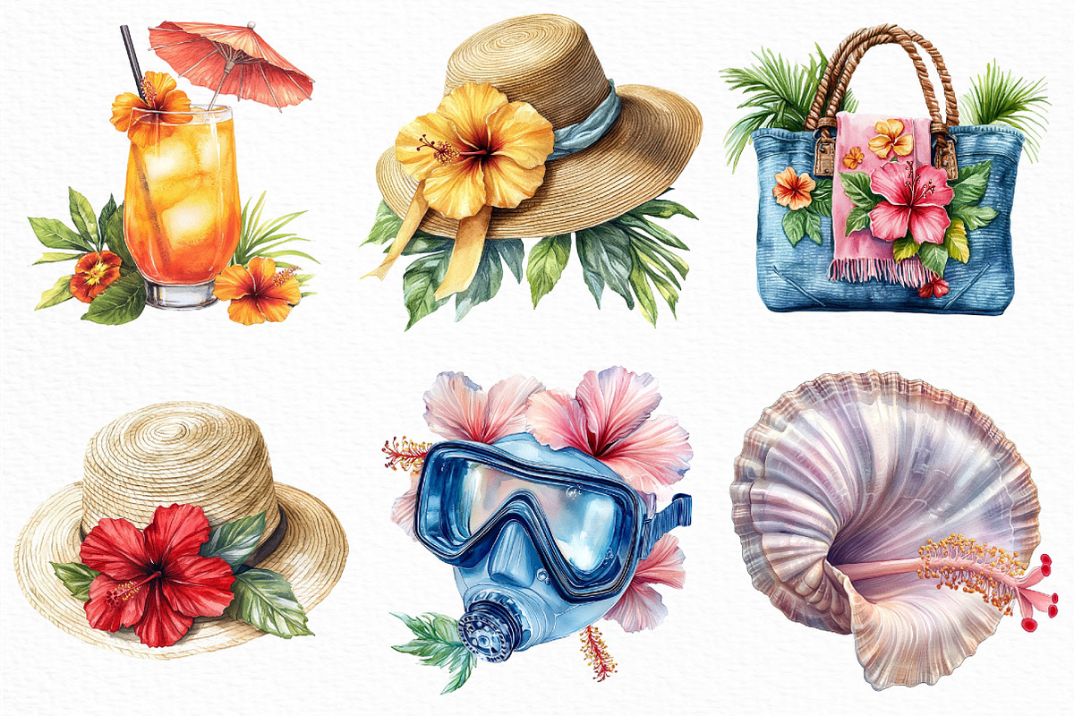 Hibiscus Beach Vacation Clipart, an Illustration by Craft Nest (Photo 5 of 6)