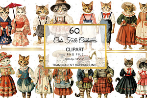 Cats In Folk Costumes Printable PNG