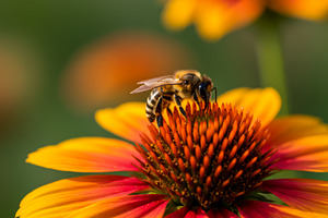Close-up of a bee collecting nectar, a Nature Photo by professorinc