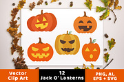 12 Jack O' Lanterns Clipart, an Illustration by The Digital Download Shop (Thumbnail 1 of 3)