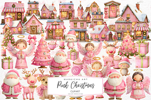 Cute Pink Christmas Clipart, a Graphic by Markicha Art