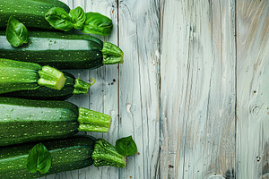 Green zucchini on wooden table, a Food & Drink Photo by AlyaAnd