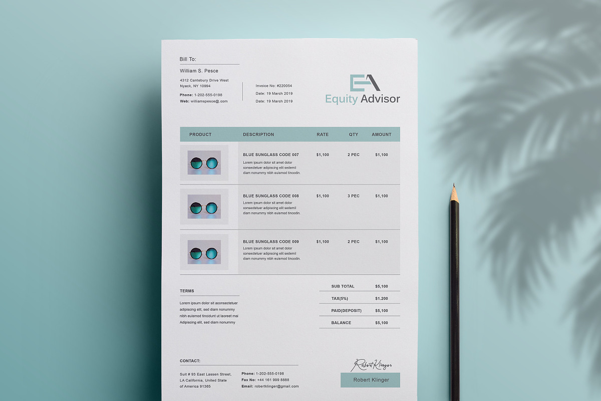 Clean Invoice Form, a Stationery Template by TelaTemplates (Photo 1 of 8)