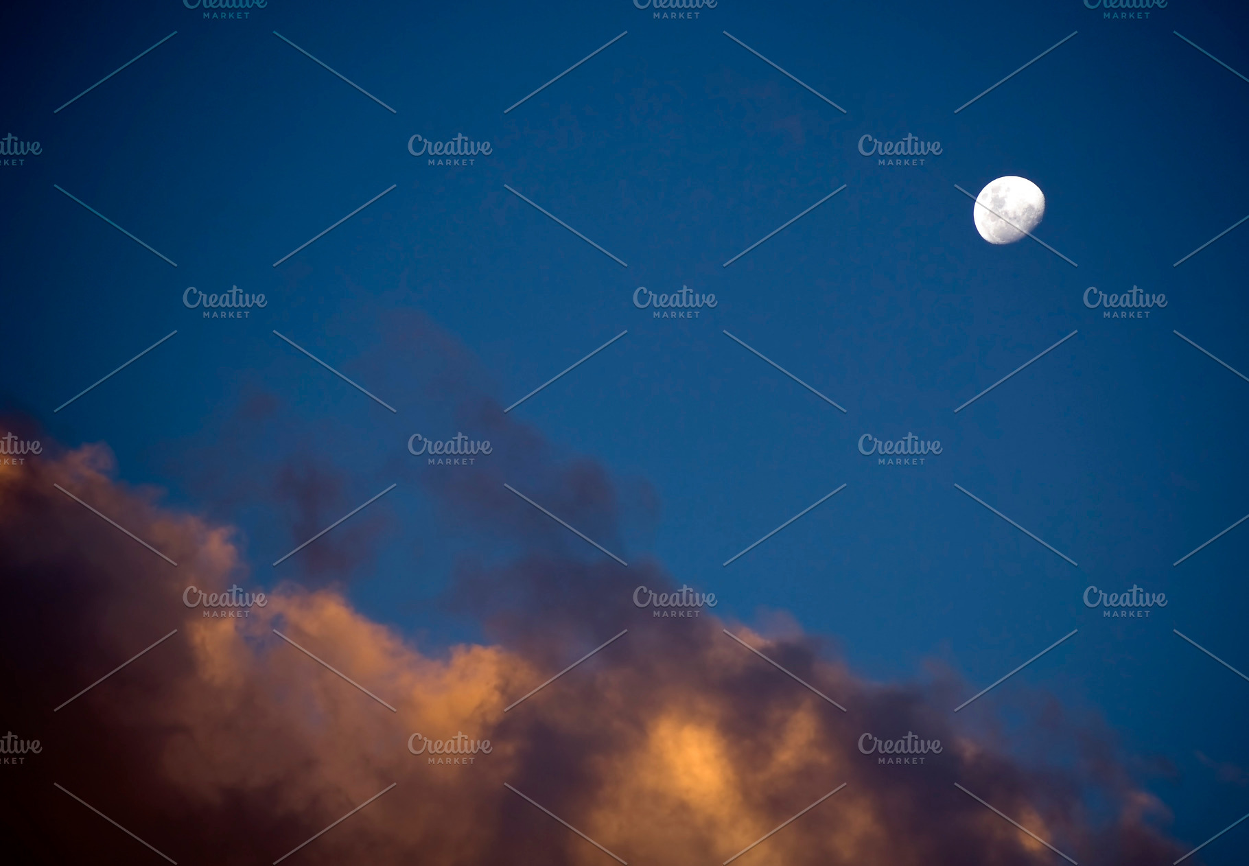 White Moon and Dusk Clouds, a Nature Photo by THP Creative