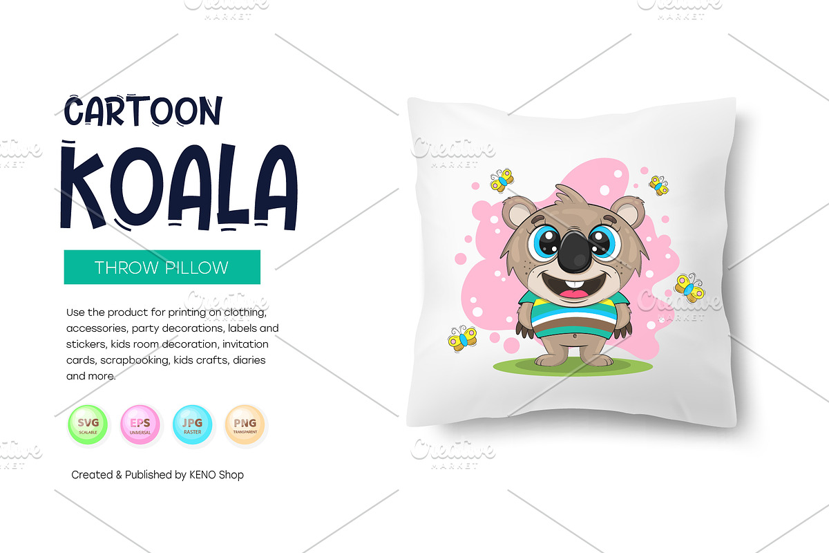 Cute cartoon koala. Tshirt, PNG., an Animal Illustration by KENO Mascots (Photo 7 of 8)