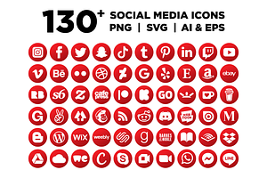 Red Circle Social Media Icons Set, an Icon by Running With Foxes