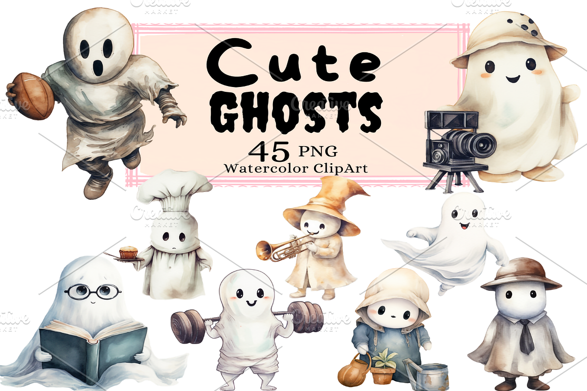 The Cute Ghosts Collection Clipart, a Seasonal Illustration by Watercolor Digital (Photo 1 of 8)