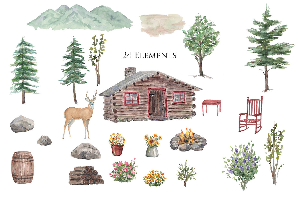 Cabin Clipart Set, an Illustration by Graphic Blue Bird (Photo 2 of 4)