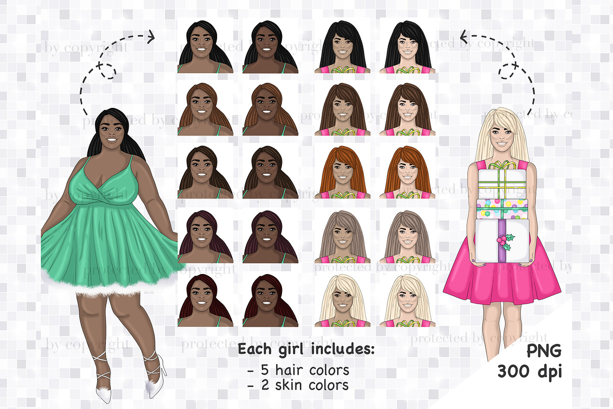 Merry And Bright Girls Clipart, a Person Illustration by GlamArtZhanna (Photo 3 of 4)