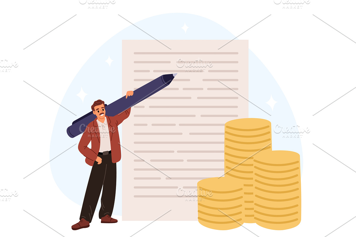 Male copywriter makes money from, a Finance Illustration by Vectorbuum