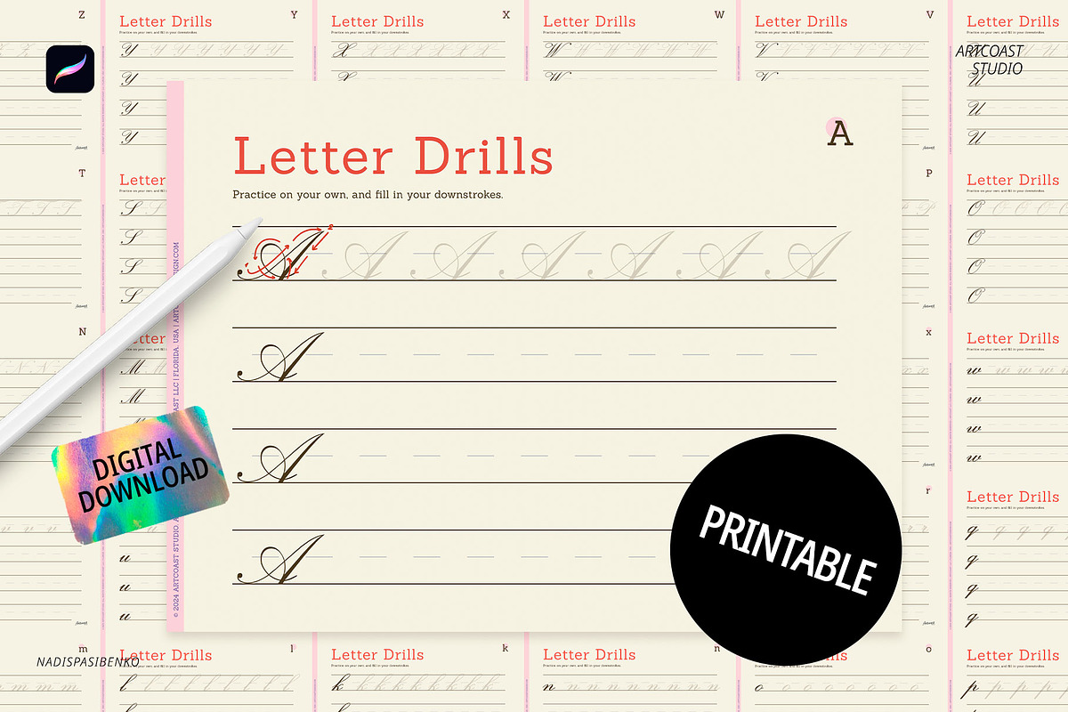 Calligraphy Workbook for Procreate, a Brush Add-On by Spasibenko Art (Photo 2 of 5)