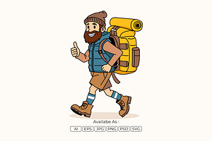 Male Hiker Adventure Character, a Person Illustration by Partikusi Design