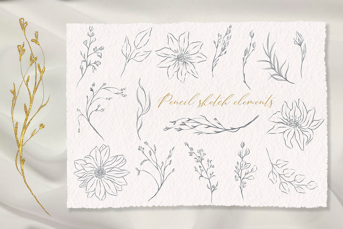 Botanical sketch gold leaves foliage, an Illustration by TatiArti (Photo 6 of 6)