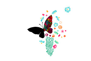 Butterfly and flowers simple drawing, an Animal Illustration by Nenahliadava Design
