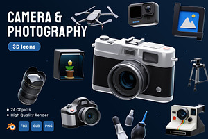 Camera & Photography 3D Icons, an Object 3D Model by Azam Creative