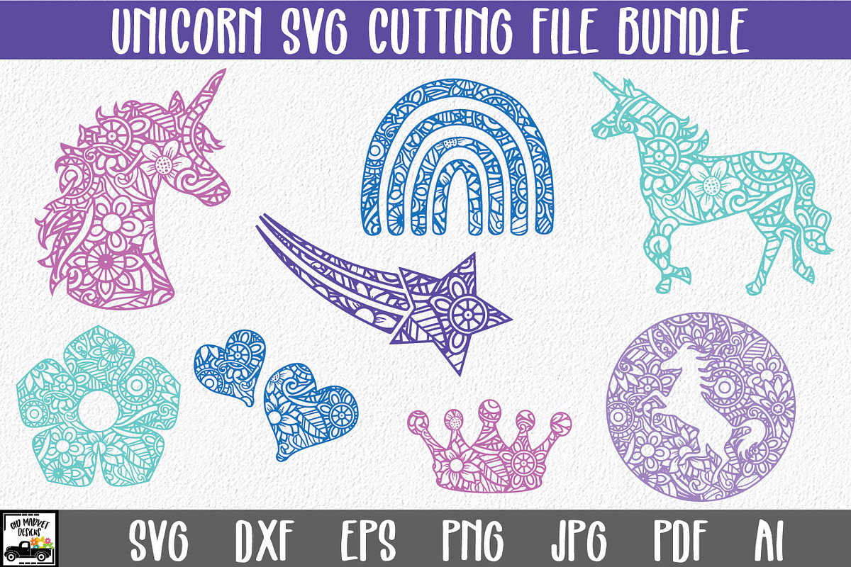 Unicorn Mandala SVG Bundle, an Illustration by OldMarket Designs (Photo 1 of 6)