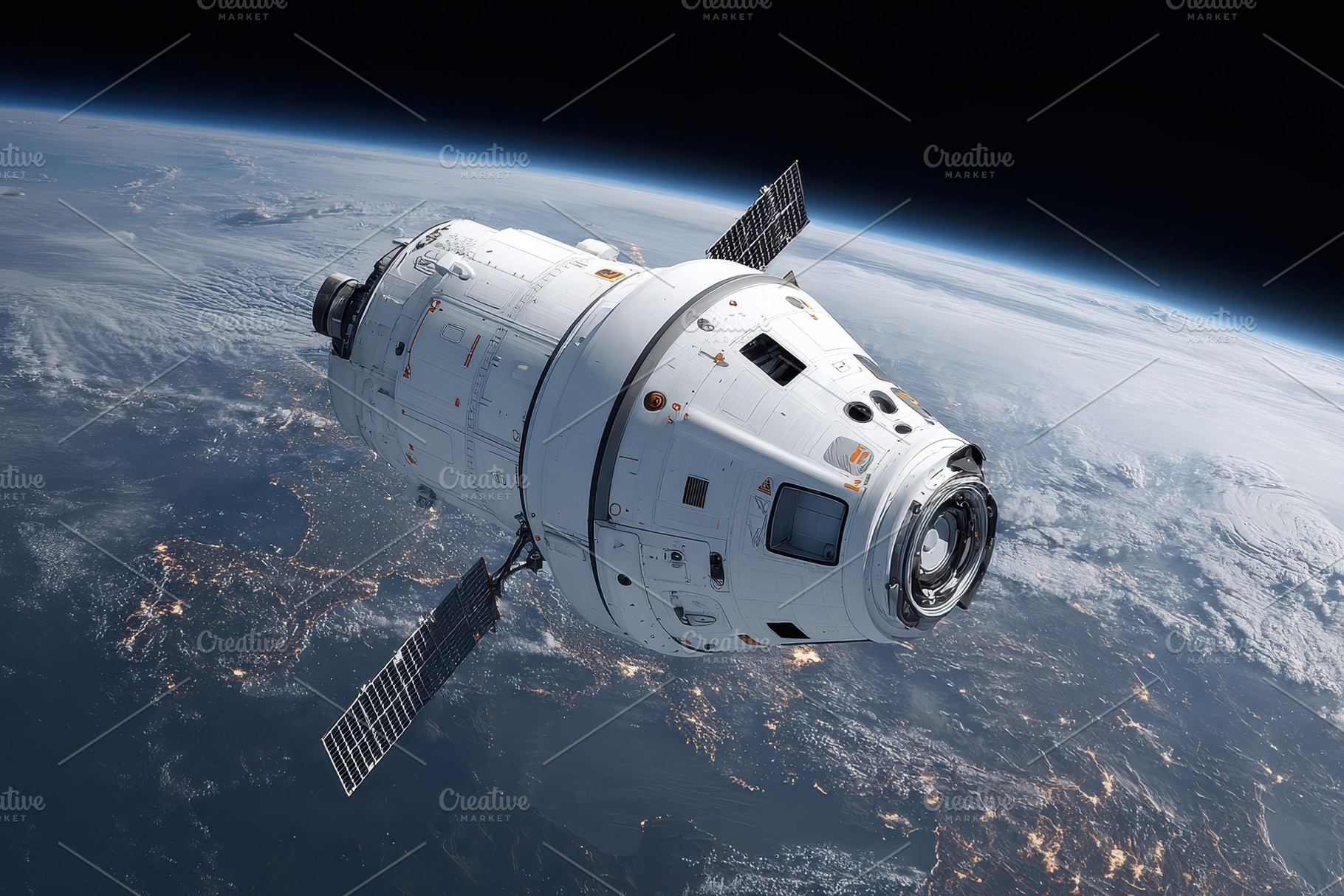 Spacecraft orbiting Earth nighttime, a Photo by Pixeness Studio