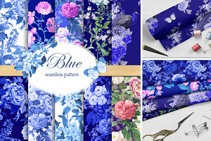 Blue Floral Digital Paper