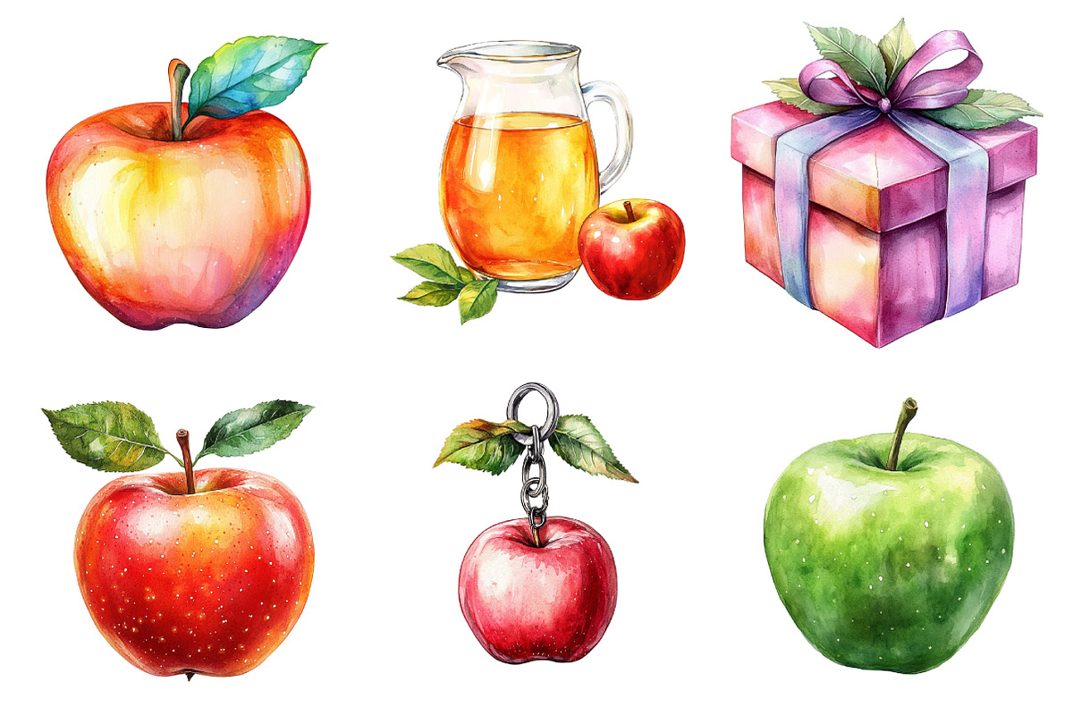 Watercolor  Apple Clipart Bundle, an Illustration by Daily.Designs (Photo 2 of 5)