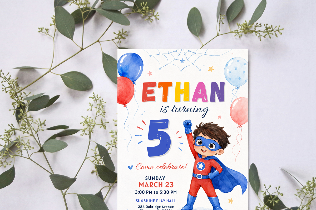 Superhero Birthday Invitation, an Invitation Template by heynomi (Photo 3 of 19)
