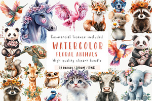 Floral Animals Clipart, an Illustration by CreationArt