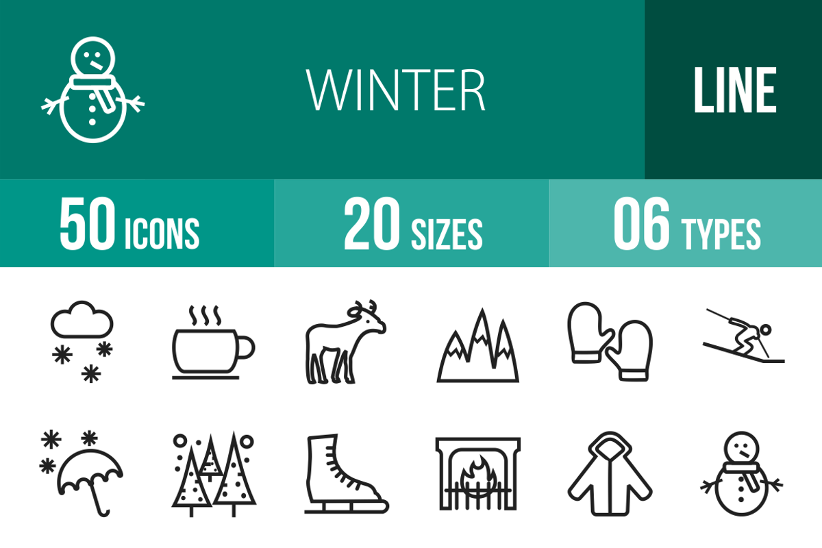 50 Winter Line Icons