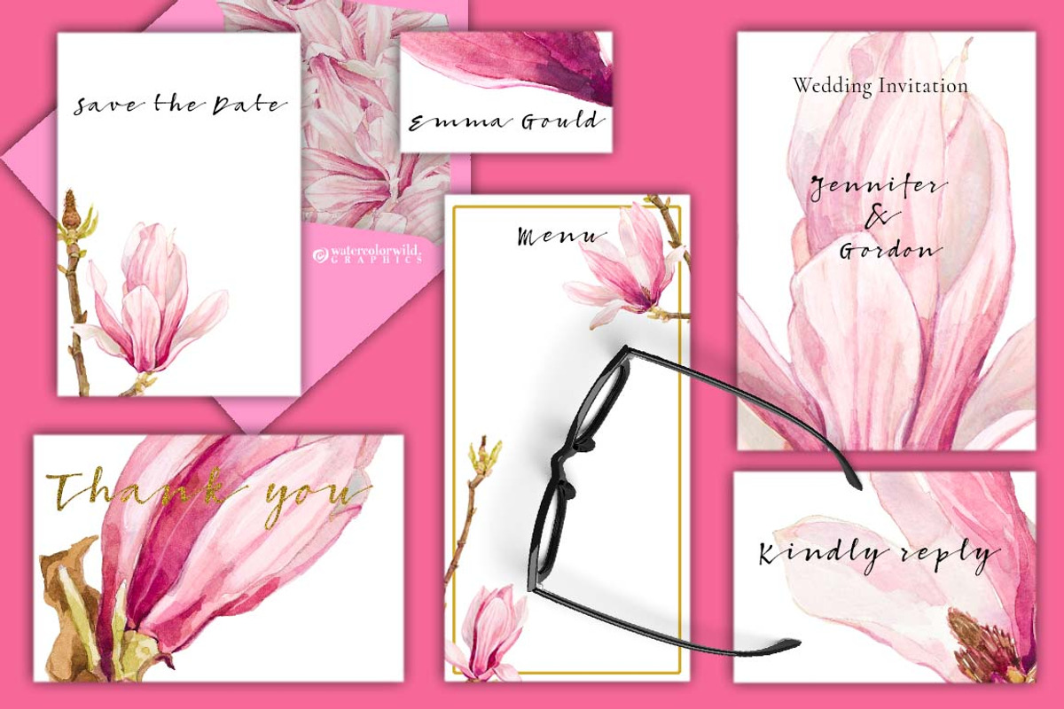 Magnolia-Clipart Set Watercolor, an Illustration by watercolorwild.graphics (Photo 2 of 9)