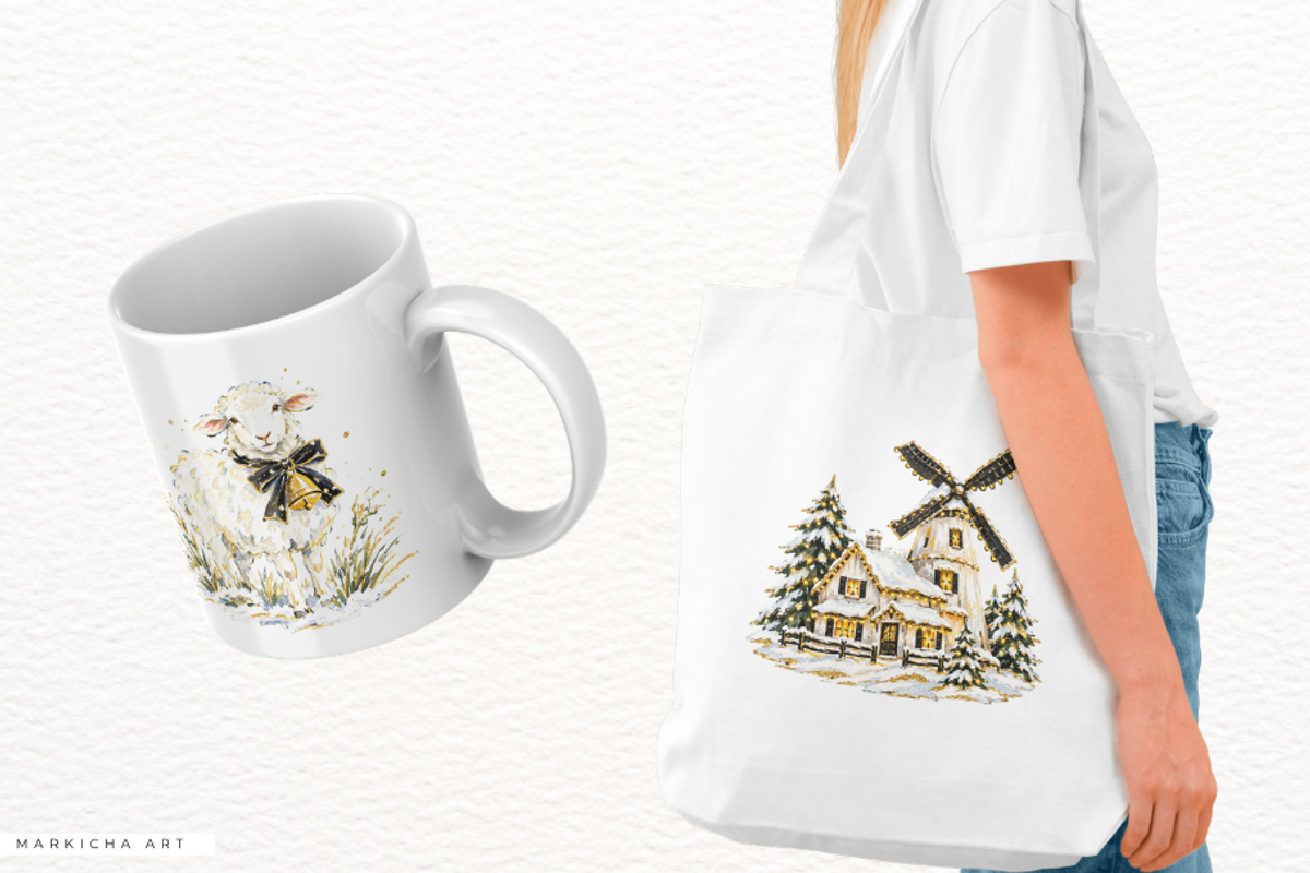 Christmas Farmhouse Clipart, a Seasonal Illustration by Markicha Art (Photo 3 of 5)