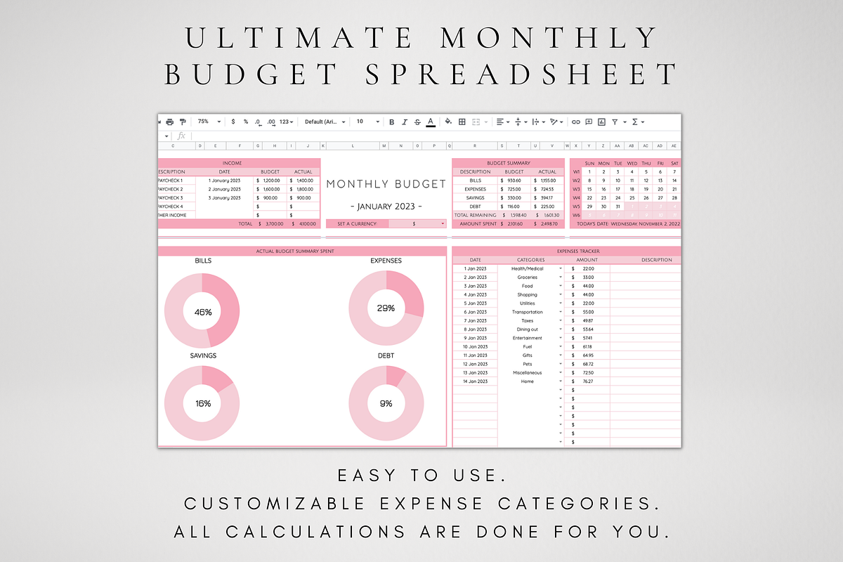 Google Sheets Monthly Budget Tracker, a Templates & Theme by BRANDcontent (Photo 2 of 7)