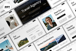 White Black Modern Travel Agency PPT, a Presentation Template by graphicook