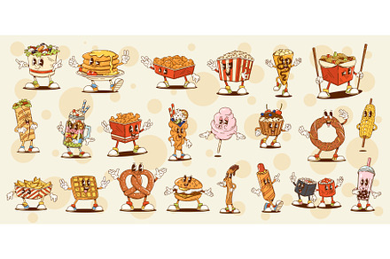 Groovy fast food characters, a Food Illustration by Vector Tradition