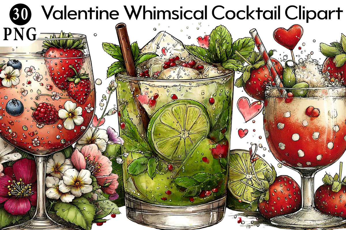 Valentine Whimsical Cocktail Clipart, an Illustration by Daily.Designs (Photo 1 of 7)