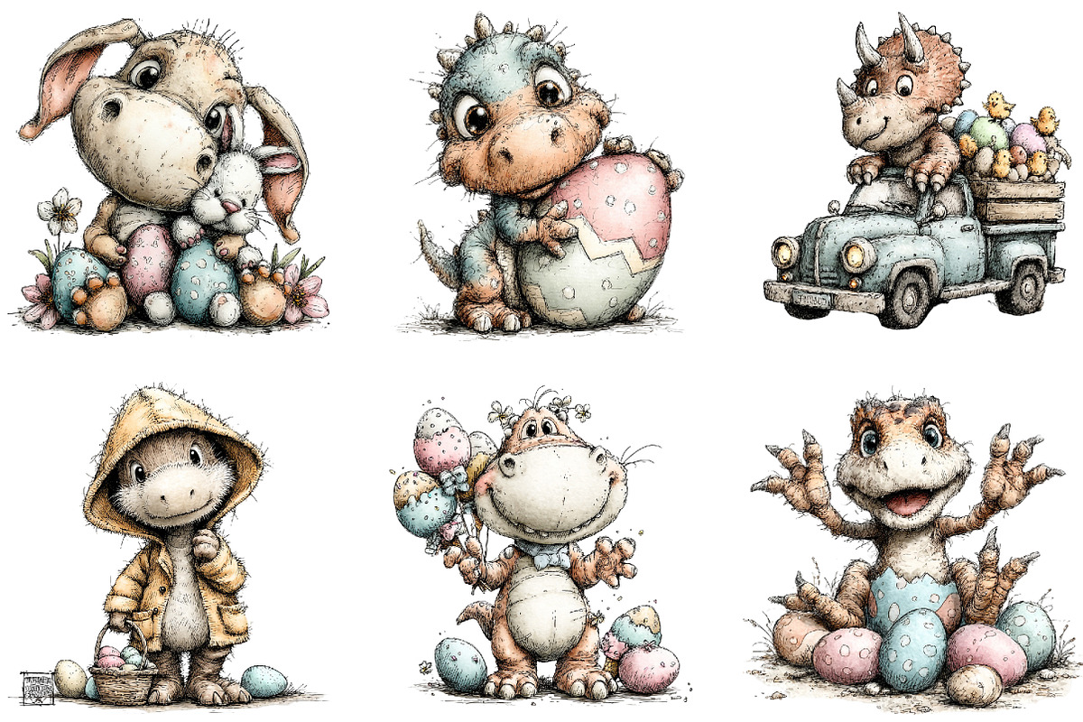 Watercolor Easter Dinosaur Clipart, an Illustration by Sublimation Artist (Photo 4 of 7)