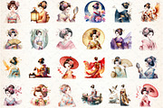 Japanese Geisha Clipart, Asian Beaut, an Illustration by DreamCafeArt (Thumbnail 2 of 7)