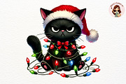 Cat Wrapped in Christmas Lights PNG, a Seasonal Illustration by Nicolle's Colorful Art (Thumbnail 1 of 4)
