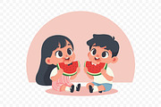 Kids Eating Watermelon Illustration, a Person Illustration by Partikusi Design (Thumbnail 3 of 3)