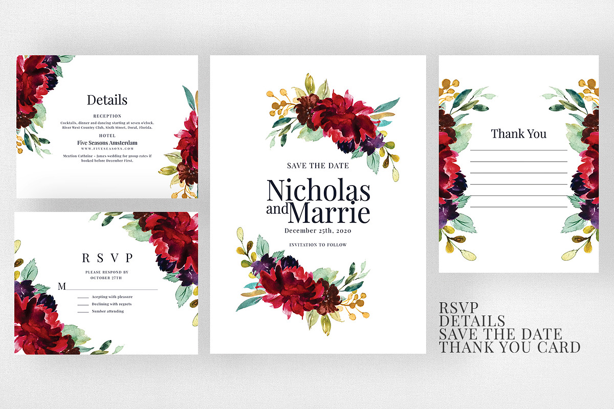 Wedding Invitation Suite - Burgundy, an Invitation Template by Azka Creative (Photo 3 of 5)