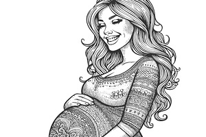 Happy pregnant woman holding belly, a Person Illustration by AlexArt