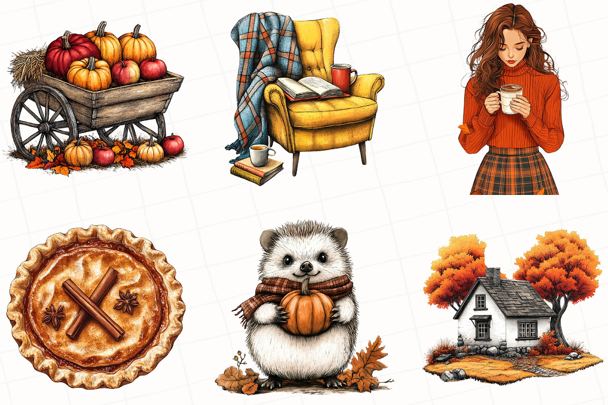 Hand Drawn Vintage Autumn Clipart, an Illustration by OK Design (Photo 4 of 5)