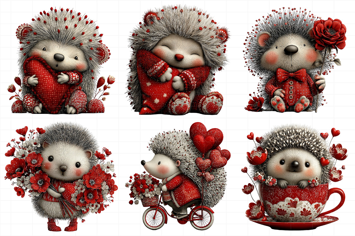 Whimsical Valentine Hedgehog Clipart, an Illustration by Daily.Designs (Photo 3 of 8)