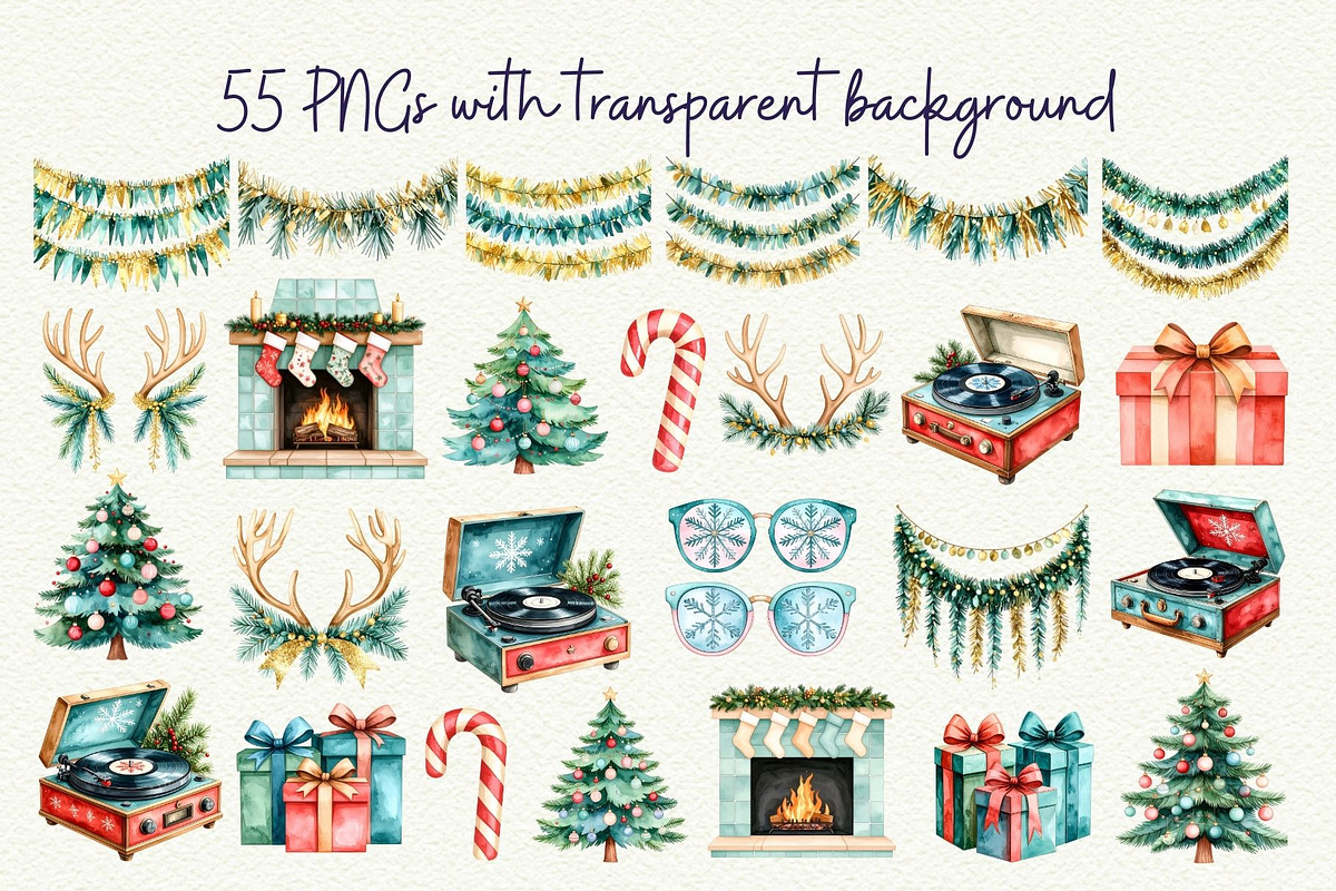 Retro Pugmas Clipart, a Seasonal Illustration by Anna Design Studio (Photo 2 of 12)